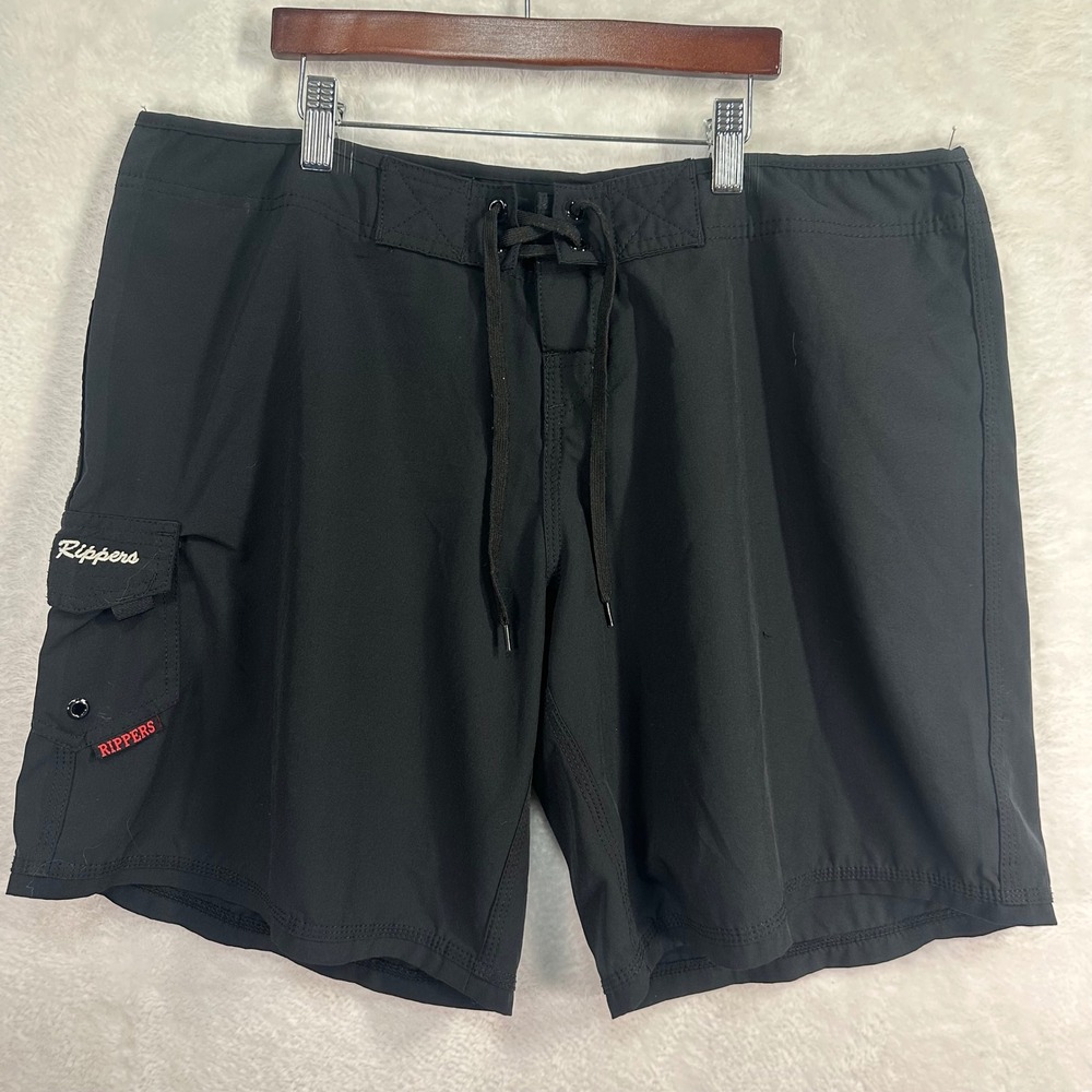 Maui Rippers Board Shorts Womens 16 Black Lace Up Cargo Pocket Swim Trunks